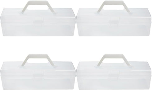 EXCEART 4pcs 12'' Plastic Storage Box for Art & Craft Supplies with Handle, Small Translucent Storage Box