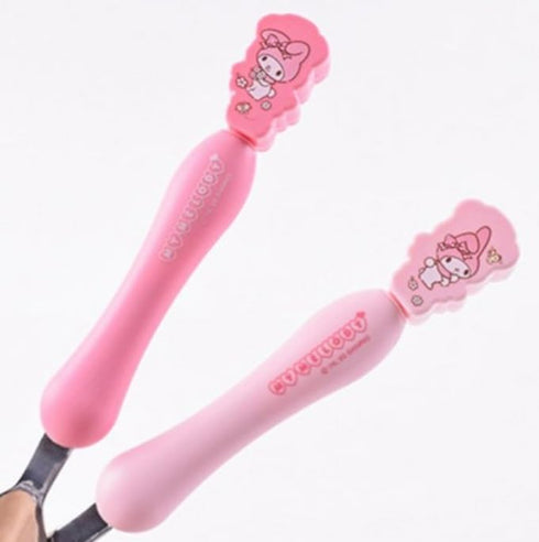 Cute Pink Melody Fork and Spoon Set - Flatware with Case, Tableware Set with Cute Figure, Medium Size