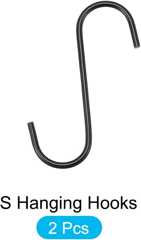 METALLIXITY S Hooks for Hanging (110mm/4), 2Pcs Carbon Steel Extra Long S Shaped Hangers for Plants, Kitchenware, Black