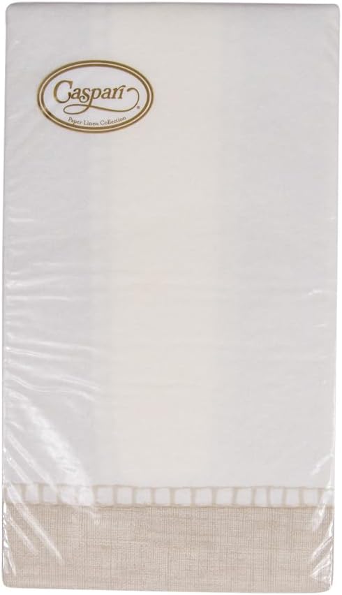 Packs 12 Caspari Linen Border Paper Linen Guest Towel Napkins in Natural, Two