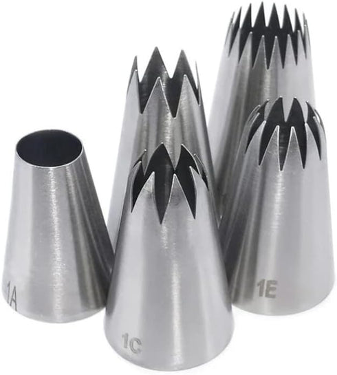 Large Piping Tips Set for Cake Cream Decorating, Icing Nozzle for Cupcakes, Cakes, Cookies (1A, 1C, 1E, 356, 9FT)