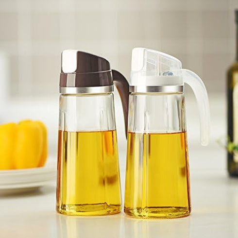 Marbrasse 20 OZ Oil Dispenser for Kitchen, Leakproof Glass Bottle with Auto Flip Cap (White)