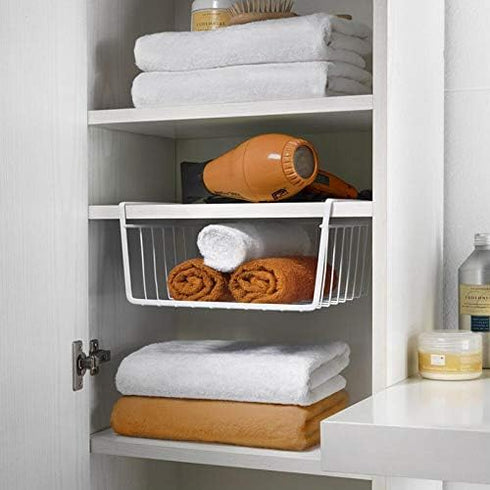 Tebery 2 Pack White Under Shelf Wire Basket, Hanging Storage Baskets for Kitchen Pantry Desk Organizer
