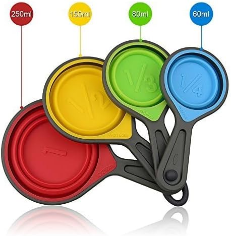 leepiya Measuring Cups and Spoons Set, Collapsible 8 Piece Measuring Tool, BPA Free Silicone, Colorful