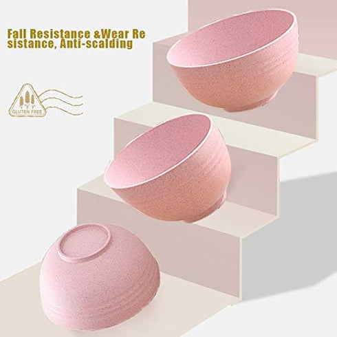 Lnrkai 5 PCS Pink Cereal Bowls, 24 OZ Unbreakable Wheat Straw Bowls - Modern Style, Dishwasher & Microwave Safe