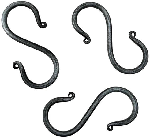 S Hook Hand Forged Metal S Hook Set, 3 Pcs Wrought Iron Handmade Heavy Duty 3.50 Inches for Hanging