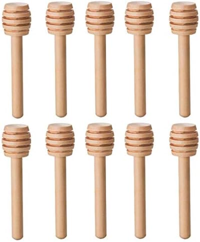 LASSUM 10 Pieces 3 Inch Wood Honey Dippers Sticks, Mini Honey Dipper Stick