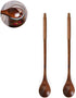 Handmade Wooden Long Handle Coffee Spoon, Retro Honey Jar Stirring Spoon with Cable Tie (2 Pack)