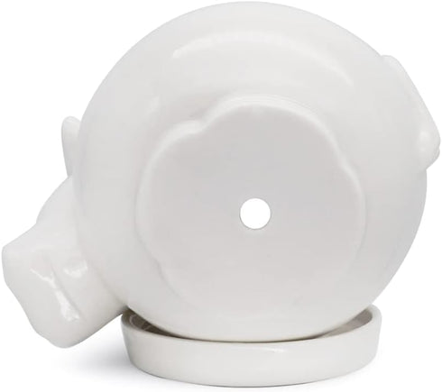 White Cow Ceramic Succulent Planter with Drainage Tray, Indoor Cow Stuff Pen Pencil Brush Holder Decor