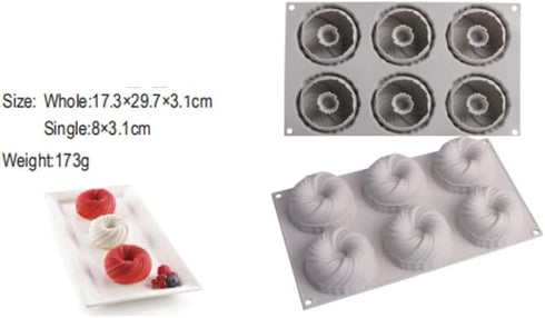 6 Cavity Swirl Shapes Silicone Cake Mold Form Chocolate Cookies Pudding Ice Cream Trays Pastry Baking Tools Bakeware Pan by TUKE