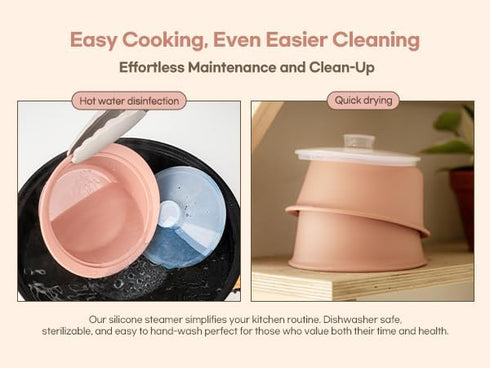 MOMOBIN Microwave Silicone Steamer for Baby Food, Easy Clean, Dishwasher & Oven Safe to 482°F, Korea Made (Creme
