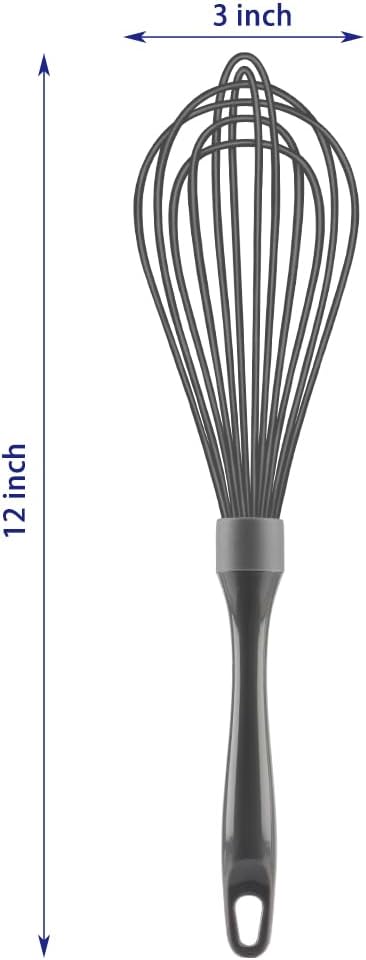 Dishwasher Safe Whisk, Professional Non-Scratch Stainless Steel & Silicone Whisk, Heat Resistant 12-Inch, Grey