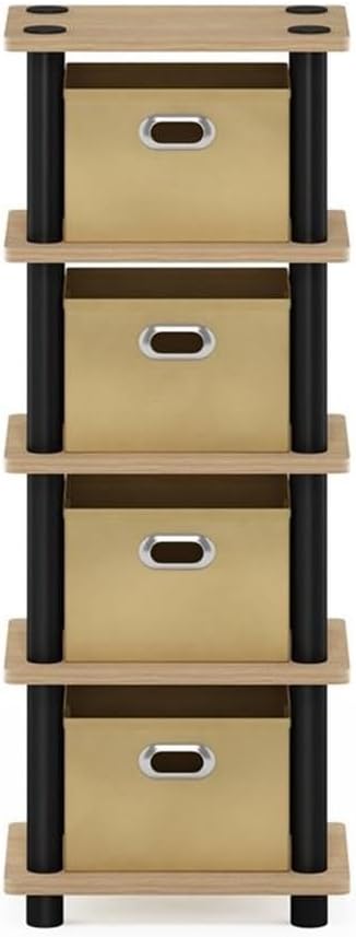 4-Bins FURINNO LAci System Rack, Oak/Black/Light Brown