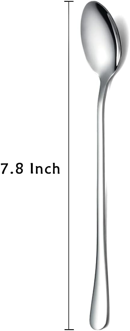 Long Handle Spoon, Coffee Stirrers, Premium Stainless Steel Ice Cream Spoon, Cocktail Stirring Spoons, Tea Spoons, Set of 8 (Silver)