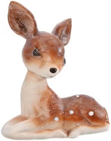 RAZ Imports INC Vintage Style Laying Deer Figurine, 6.75" Glittery Baby Deer Statue