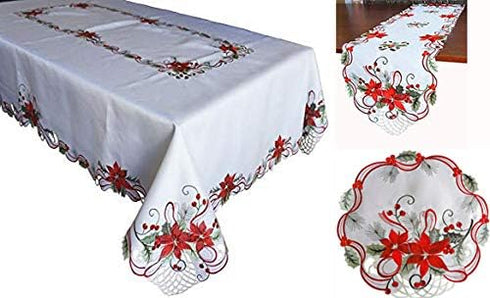 Holiday Christmas Table Runner, 13"x34", Cutwork Embroidered Floral Dresser Scarf for Home Dining
