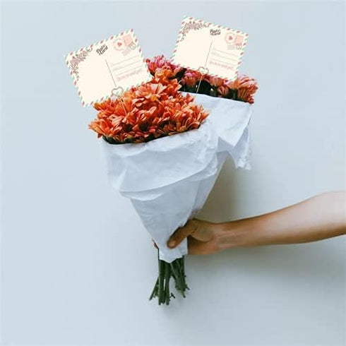Tinsow 30 Pcs Metal Floral Place Card Holder, 13.4 Inch Heart Shape Flower Picks Clip for Floral Arrangement, Golden