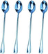 Long Handle Iced Tea Spoon Set of 4, Stainless Steel Coffee Mixing Spoons, Blue