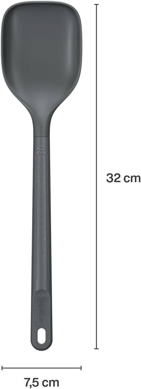 Zyliss Cooking Spoon - Sustainable Wheatstraw/Nylon Spoon for Cooking - Non Stick Serving Spoon - Heat Resistant Spoon - Kitchen Mixing Spoon - Dishwasher Safe - 12.5" X 3", Beluga Grey, Large
