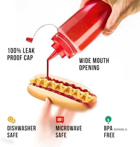 12 oz 3 Pack Norcalway Condiment Squeeze Bottles for Sauces - Leak Proof Oil, Syrup, Dressing Squirt Bottles