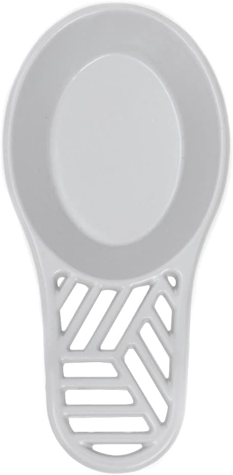 Home Basics Lines Cast Iron Spoon Rest | Foam Pad on Bottom to Protect Countertop | Wide Head | Heavy Weight (Grey)