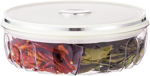 Tremeals Round Spice Organizer Box with Lid 5-Compartment Clear Seasoning Container for Kitchen