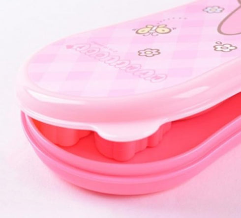 Cute Pink Melody Fork and Spoon Set - Flatware with Case, Tableware Set with Cute Figure, Medium Size