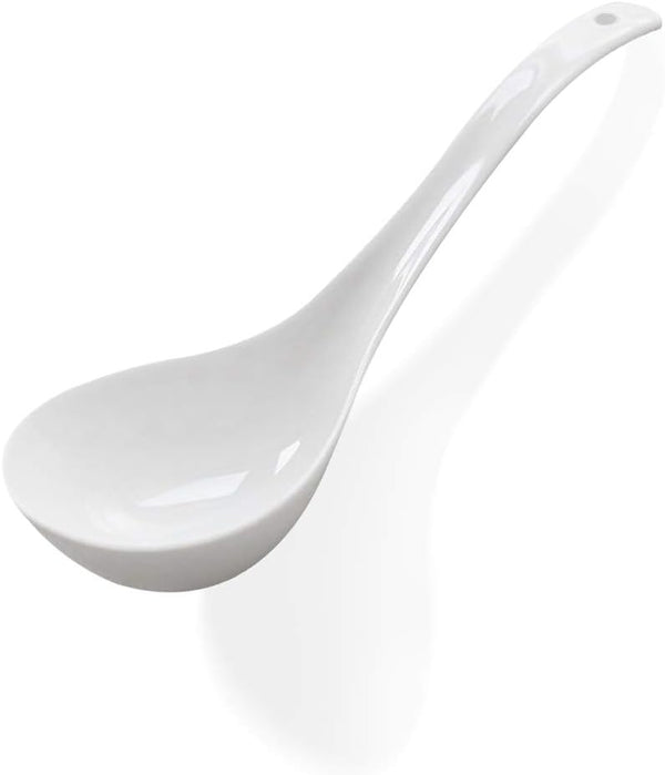 Kslong Pure White Ceramic Soup Ladle - Big Bone China Deep Porcelain Flatware, 9.4" x 3" Asian Soup Tureen Spoon