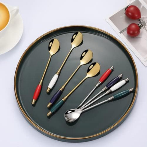 Iced Tea Spoons Set, Ice Cream Spoon with Creative Ceramic Handles, Premium Food Grade Stainless Steel (Pack of 4)