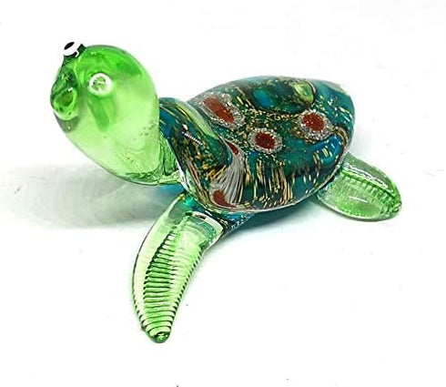 ZOOCRAFT Sea Turtle Hand Blown Glass Figurine, Collectible Aquarium Miniature Home Garden Decor, Personalized Gift