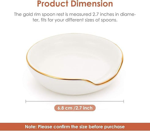 Boao 2.7 Inches Mini Ceramic Spoon Rests, Gold Rim Kitchen Spoon Holders for Cooking Season Soup