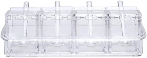 Seasoning Box - 4 Piece Clear Acrylic Spice Pots with Cover and Spoon, Storage Container for Condiments