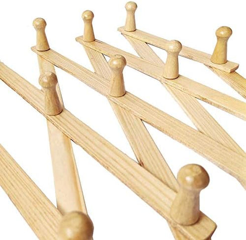 AMAPON Accordion Style Expandable Wall Wooden Coat Rack 13 Hooks for Hats, Jackets, Coffee Mug, Purses