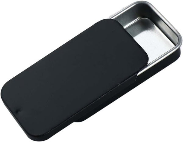 Black Metal Rectangular Mini Tin Box, Iron Box Tinplate Push Candy Pill Cases for Home Organizer (60x34x11mm).