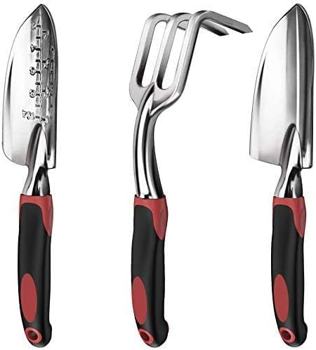 Y&Y Decor 3 Piece Garden Tool Set, Heavy Duty Cast-Aluminum Kit with Hand Trowel, Transplant Trowel, Cultivator Rake
