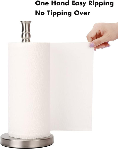 Paper Towel Holder Stand Countertop with Heavy Weighted Stainless Steel Base, Free Standing Paper Towel Holder (Brushed Nickel) by Luxmay