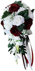 Artificial Rose Bouquet for Wedding Bride, White + Wine Red Bouquet for Home Holiday Party Supplies
