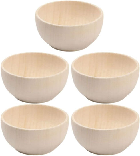 SEWACC 5pcs Unfinished Wooden Bowls, Unpainted Serving Bowls for Fruits, Salad, Cereal, Wood Crafts Bowls