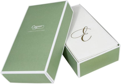 Caspari Pack of 24 White Pearl Paper Linen Guest Towels, Monogram Initial
