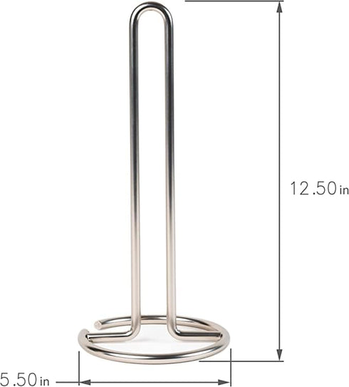 FitWell Paper Towel Holder for Kitchen Countertops, Steel Stand for Standard & Jumbo Rolls, Satin Nickel