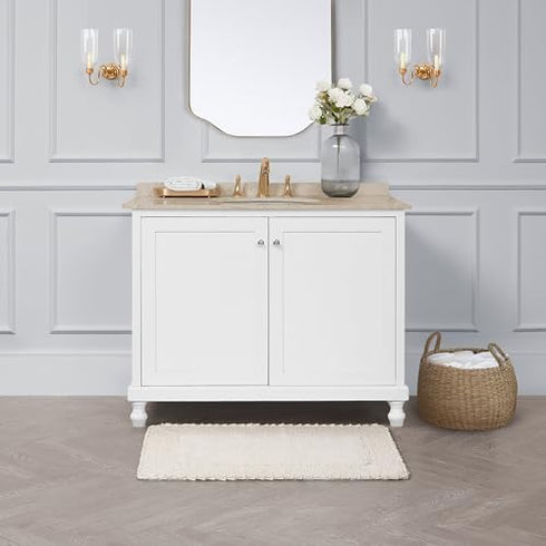 Laura Ashley Ruffle Cotton Bath Rug, 20" x 34", Ivory