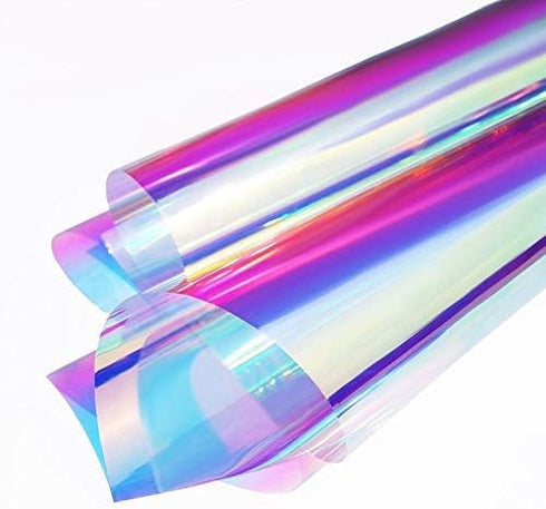 Holographic Decorative Iridescent Window Film Adhesive Glass Film Chameleon Rainbow Effect for Home Decal DIY Christmas Party Decoration, 17.7Inch x 10Feet, Cool Color