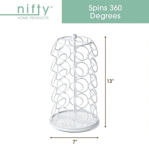 Nifty K Cup Holder for K-Cups, 35 Pod Carousel, 360-Degree Spins, Modern White Kitchen Organizer