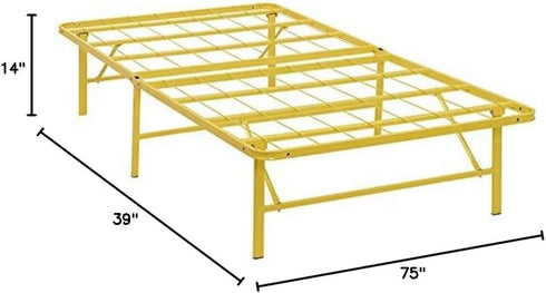 Modway Horizon Folding Metal Mattress Bed Frame, Twin Size, Yellow, Replaces Box Spring