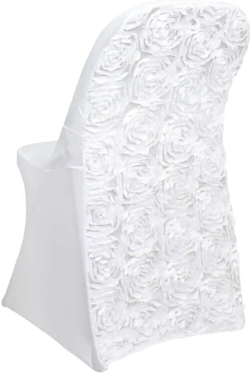 1 Set Rosette Efavormart White Satin Spandex Stretch Folding Chair Cover for Party Dining Chairs Wedding W/Foot Pockets