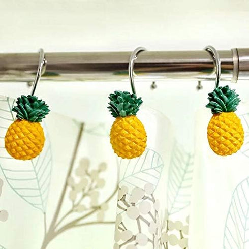 Chictie Yellow Pineapple Shower Curtain Hooks - Set of 12 Cute Fruit Design Stainless Steel Hooks