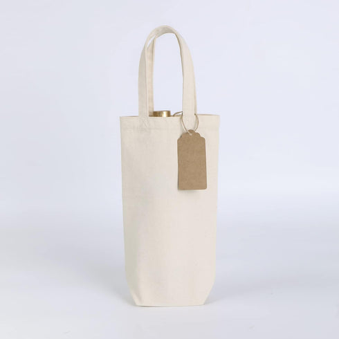 Wine Tote Bag, 10.5 x 7 x 2 inches, 4 pcs Reusable Cotton Canvas Carrier Wine Bags with Drawstring Label, Great for Travel Carrying/Holiday Party/Wedding/Picnic(Beige White)