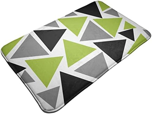 Triangles Lime Green Gray Black On White Door Mat, Outdoor Entrance Funny Rug, 16x24 Inch