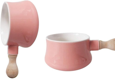 Cabilock Enamel Mini Saucepan with Wooden Handle | Non-Stick Ceramic Butter Warmer Frying Pan 380ML