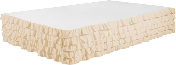 Legacy Decor Bed Skirt Tiered Waterfall Dust Ruffle - 100% Brushed Microfiber, Queen Size Beige